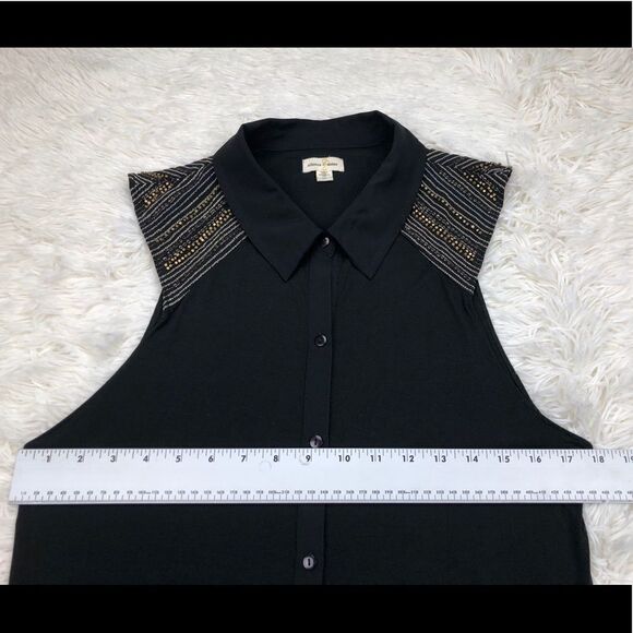 Silence + Noise Black Sleeveless Polo Gold Shoulders Medium - Picture 4 of 6